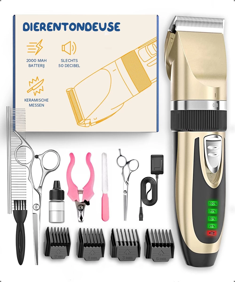 Pawwy Dieren Tondeuse Set Draadloos Voor Honden En Katten – Voor Dikke Vacht - Hondentondeuse – Hondentrimmer - Scheerapparaat - Goud 3 Pawwy Dieren Tondeuse Set Draadloos Voor Honden En Katten – Voor Dikke Vacht - Hondentondeuse – Hondentrimmer - Scheerapparaat - Goud