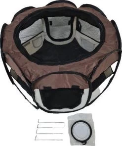 Dailyibed Opvouwbare Puppyren - Bruin - 115x115x58 Cm - Incl. Draagtas - Incl. Voederbak -Hondenbenodigdheden 1005x1200 2