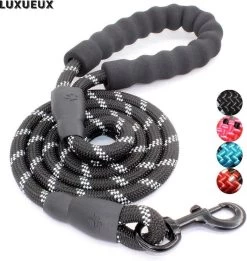 Hondenriem - Luxueux - Nieuw Verstevigd Model – Reflecterend - Voor Grote En Kleine Honden - Duurzaam Touw - Stevige Grip - Honden Trainen – Zwart - 1,50 Meter