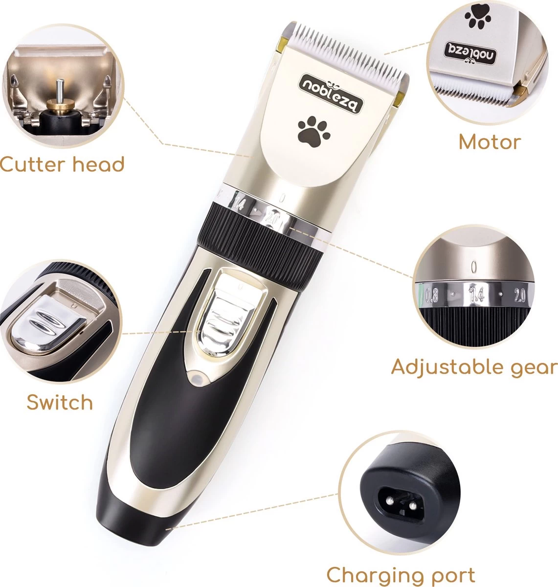 Nobleza B78 - Dieren Tondeuse Set - 4 Opzetkammen - Voor Huisdieren Katten & Honden - Draadloos 5 Nobleza B78 - Dieren Tondeuse Set - 4 Opzetkammen - Voor Huisdieren Katten & Honden - Draadloos - Afbeelding 3