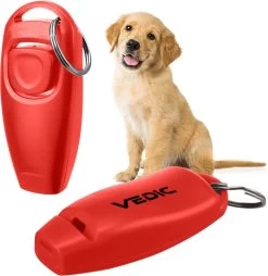 VEDIC® - Luxe Clicker Met Fluit - Clickertraining - Rood - Bevestigingsring - Fluit - Hondentraining
