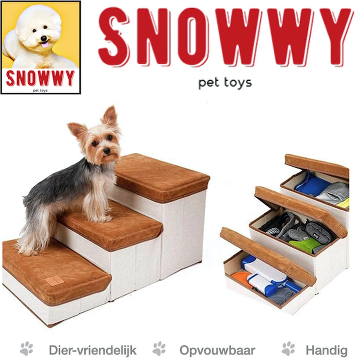 SNOWWY - Hondentrap Met Opslagruimte - Honden Loopplank Met Handige Opslagvakje - Hondenloopplanken - Inklapbaar - Huisdier Opstap - Hondentrapje - Bruin 7 SNOWWY - Hondentrap Met Opslagruimte - Honden Loopplank Met Handige Opslagvakje - Hondenloopplanken - Inklapbaar - Huisdier Opstap - Hondentrapje - Bruin - Afbeelding 5