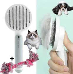 Merkloos Dierenborstel - Haarborstel Huisdieren - Borstel Voor Vacht Huisdier - Borstel Kat - Borstel Hond - Makkelijk Haar Verwijderen Met één Klik - Inclusief Speeltje - Kam Huisdier - Vachtverzorging - Massage