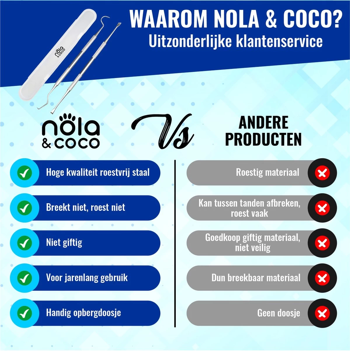 Nola & Coco® Tandsteen Verwijderaar Set Inclusief Bewaardoosje - Tandenkrabber - Set Van Twee - Hond - Kat - Tandenborstel - Tandplak Verwijderen - Tandenstoker - Honden Tanden Schoonmaken - Tandenhaakje - Gebitsreiniging 9 Nola & Coco® Tandsteen Verwijderaar Set Inclusief Bewaardoosje - Tandenkrabber - Set Van Twee - Hond - Kat - Tandenborstel - Tandplak Verwijderen - Tandenstoker - Honden Tanden Schoonmaken - Tandenhaakje - Gebitsreiniging - Afbeelding 7