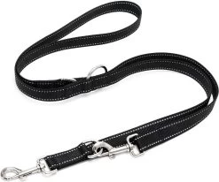 Happilax Dog Leash 2m Adjustable - Black/Reflective - 3-Step Adjustable Leash - Double Leash, Tug Leash - Geschikt Als Hondenriem Voor Grote Honden Of Als Sleepriem Voor Kleine Honden.
