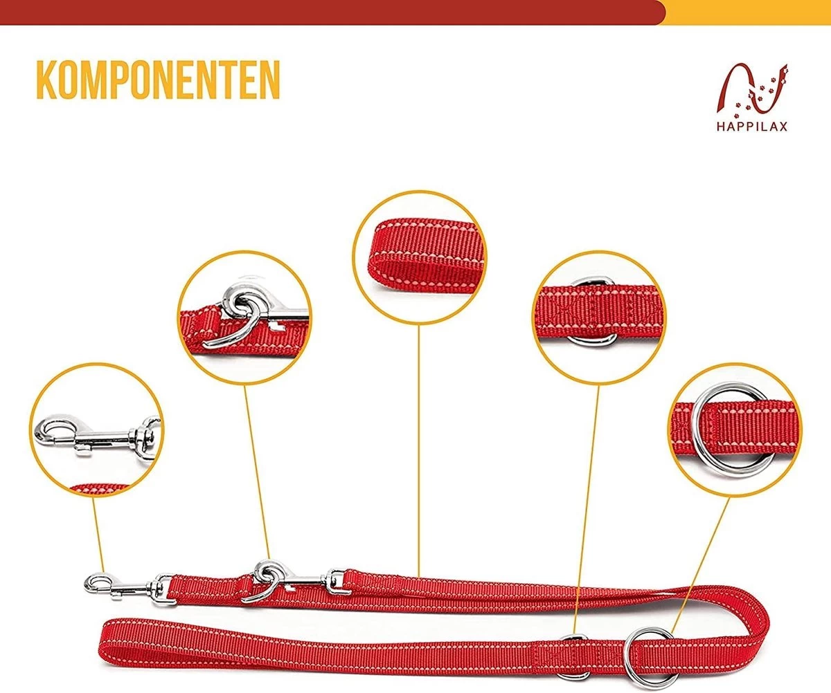 Happilax Dog Leash 2m Adjustable - Red / Reflective - 3-Step Adjustable Leash - Double Leash, Tug Leash - Geschikt Als Hondenriem Voor Grote Honden Of Als Sleepriem Voor Kleine Honden. 7 Happilax Dog Leash 2m Adjustable - Red / Reflective - 3-Step Adjustable Leash - Double Leash, Tug Leash - Geschikt Als Hondenriem Voor Grote Honden Of Als Sleepriem Voor Kleine Honden. - Afbeelding 5