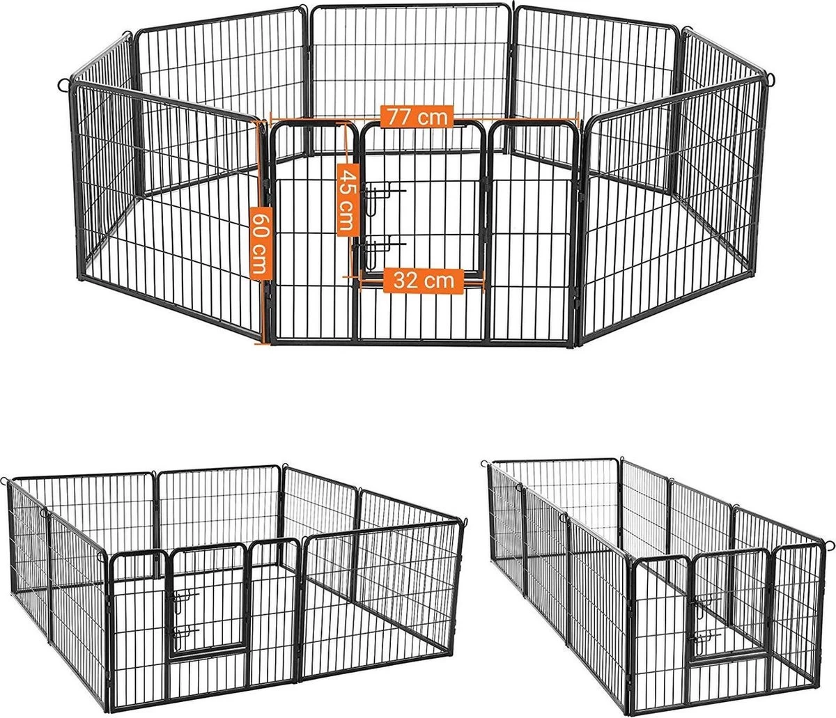 Transformeerbare Hondenren - Dieromheining Van 60 Cm Hoog En 210 Cm Diagonaal - Zwart 10 Transformeerbare Hondenren - Dieromheining Van 60 Cm Hoog En 210 Cm Diagonaal - Zwart - Afbeelding 8
