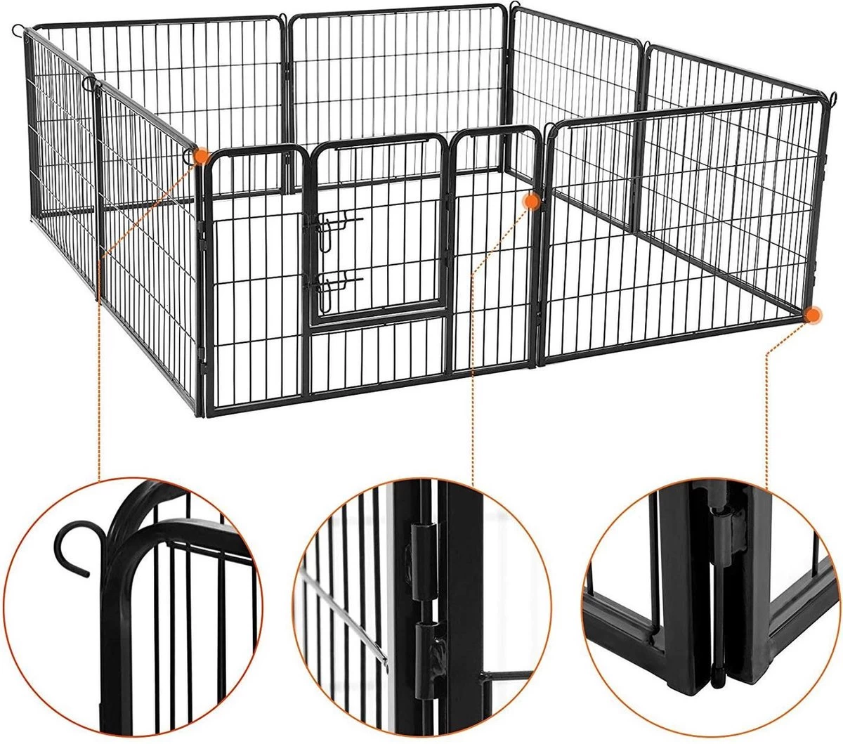 Transformeerbare Hondenren - Dieromheining Van 60 Cm Hoog En 210 Cm Diagonaal - Zwart 6 Transformeerbare Hondenren - Dieromheining Van 60 Cm Hoog En 210 Cm Diagonaal - Zwart - Afbeelding 4