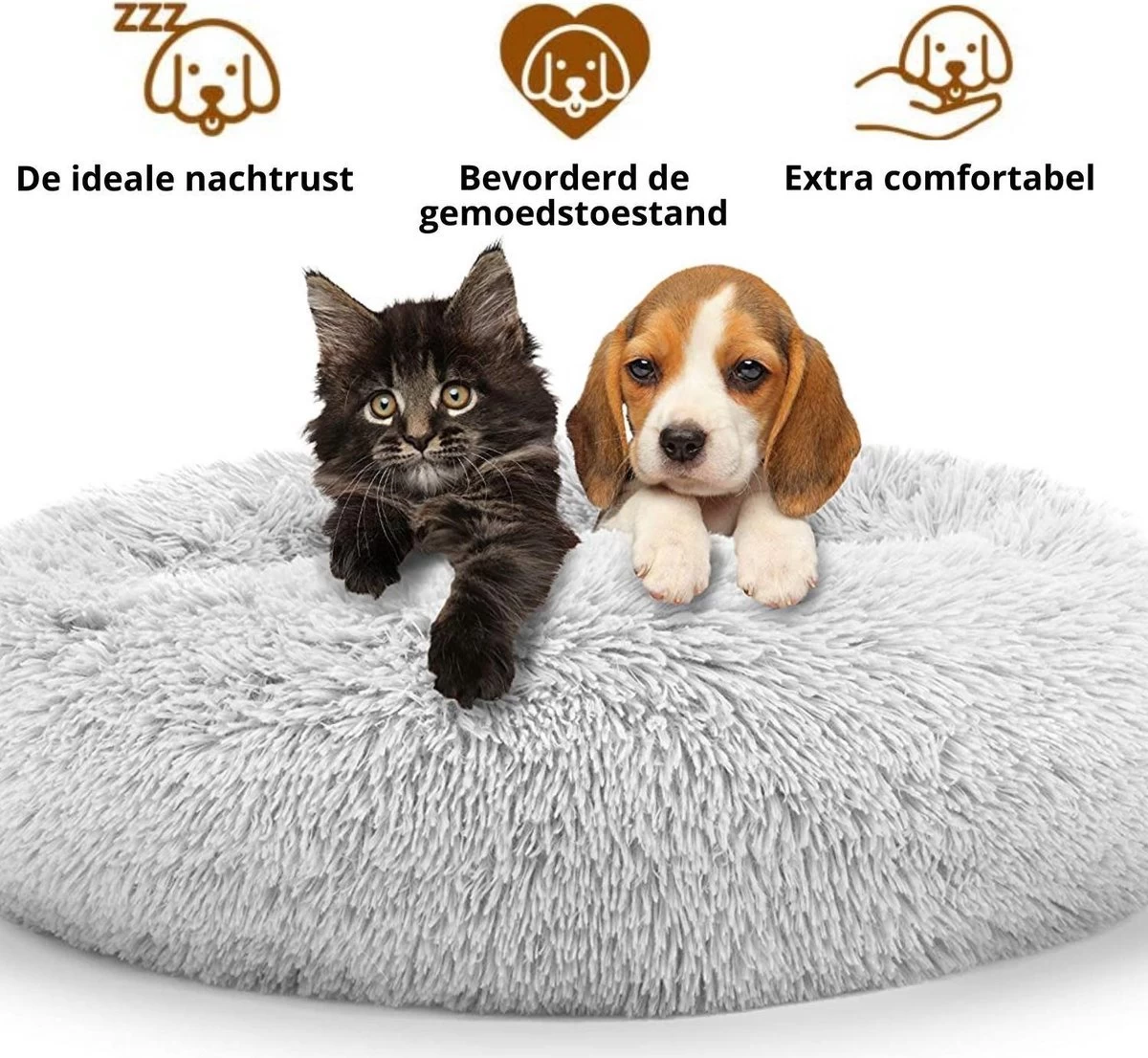 RK® Donut Hondenmand - Zacht Pluche Hondenmand - Hondenbed - 70cm - Hondenkussen - Kattenmand - Grijs Grey 5 RK® Donut Hondenmand - Zacht Pluche Hondenmand - Hondenbed - 70cm - Hondenkussen - Kattenmand - Grijs Grey - Afbeelding 3