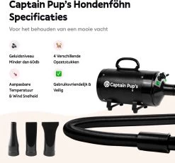 Captain Pup's Professionele Hondenföhn Met 4 Opzetstukken - Bijgeleverde Hondenborstel - Waterblazer Voor Honden - Zwart 12 Captain Pup's Professionele Hondenföhn Met 4 Opzetstukken - Bijgeleverde Hondenborstel - Waterblazer Voor Honden - Zwart -Hondenbenodigdheden 1200x1117