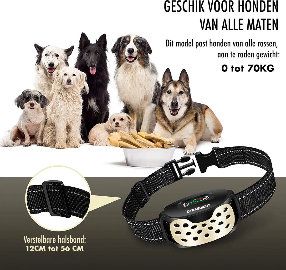 DynaBright Anti Blafband Voor Honden - 3-70KG - Diervriendelijk - Zonder Schok - Vibratie En Audio - Anti Blaf Band 4 DynaBright Anti Blafband Voor Honden - 3-70KG - Diervriendelijk - Zonder Schok - Vibratie En Audio - Anti Blaf Band - Afbeelding 2
