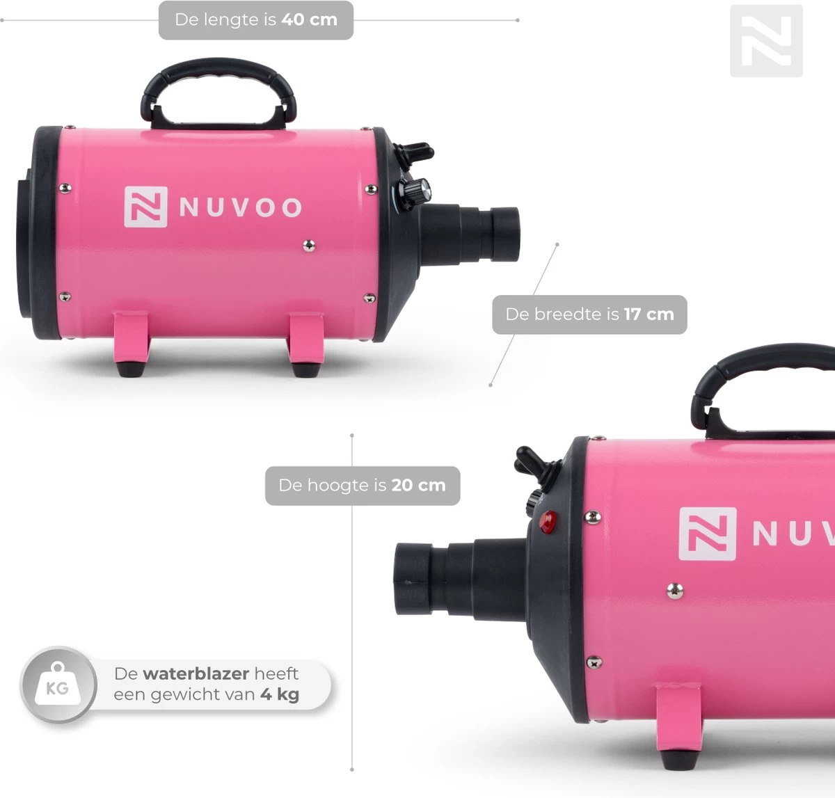 Nuvoo Professionele Hondenföhn / Waterblazer / Hondenborstel Met 3 Opzetstukken - Verstelbare Vermogen Tot 2200W - Warme / Koude Stand - Roze 4 Nuvoo Professionele Hondenföhn / Waterblazer / Hondenborstel Met 3 Opzetstukken - Verstelbare Vermogen Tot 2200W - Warme / Koude Stand - Roze - Afbeelding 2