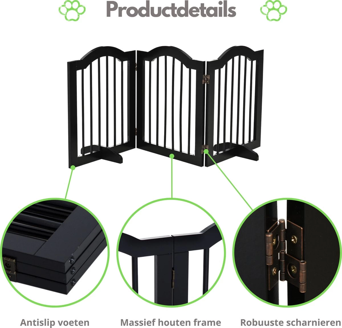 Paws & Claws - Hondenhek Deurhekje - Dog Barrier - 154,5 X 61 Cm - Opvouwbaar - Zwart 5 Paws & Claws - Hondenhek Deurhekje - Dog Barrier - 154,5 X 61 Cm - Opvouwbaar - Zwart - Afbeelding 3