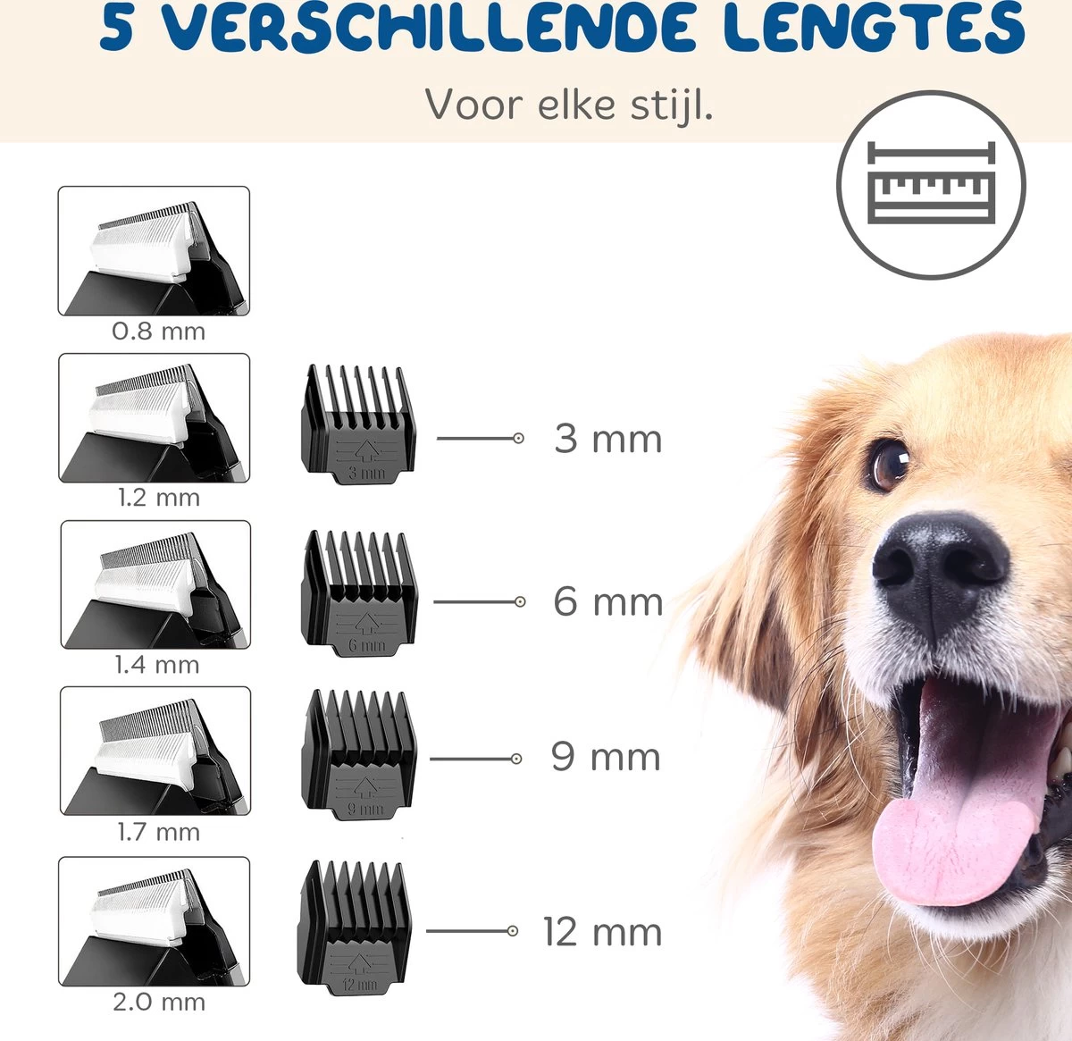 Pawwy Dieren Tondeuse Set Draadloos Voor Honden En Katten – Voor Dikke Vacht - Hondentondeuse – Hondentrimmer - Scheerapparaat - Goud 8 Pawwy Dieren Tondeuse Set Draadloos Voor Honden En Katten – Voor Dikke Vacht - Hondentondeuse – Hondentrimmer - Scheerapparaat - Goud - Afbeelding 6