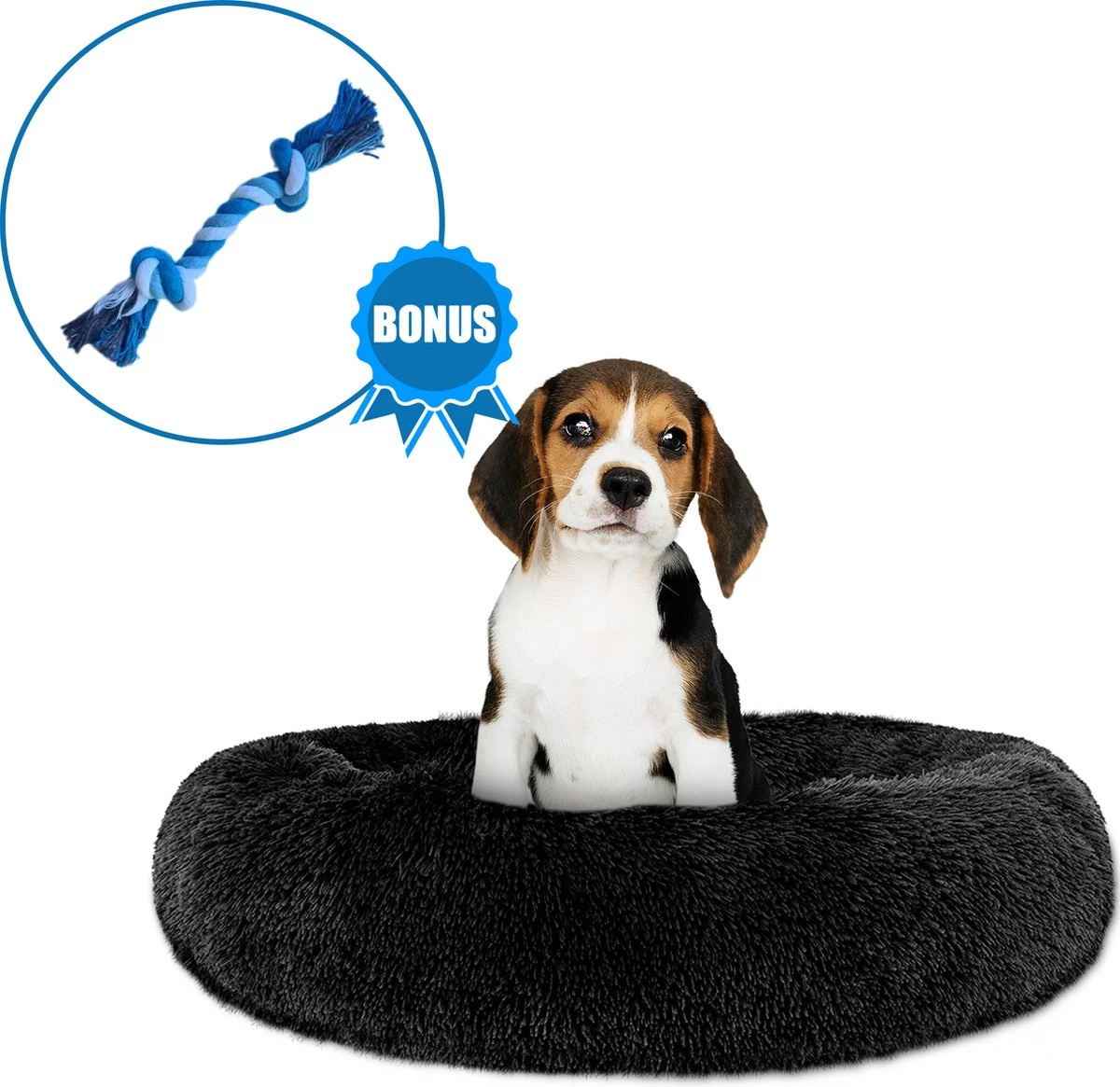 Pawzle Hondenmand - Donut Hondenkussen - Kattenmand - Bed Voor Honden & Katten - Wasbaar - 50cm - Zwart 3 Pawzle Hondenmand - Donut Hondenkussen - Kattenmand - Bed Voor Honden & Katten - Wasbaar - 50cm - Zwart