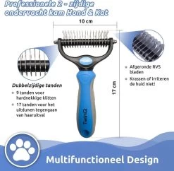 TwinQ Vachtverzorgingsset Hond/kat - Professionele 2-zijdige Ondervacht Kam - Klittenkam Voor Honden En Katten - Verwijderd Klitten En Voorkomt Haaruitval - Incl. Vlooienkam En Tandenborstel -Hondenbenodigdheden 1200x1178 4