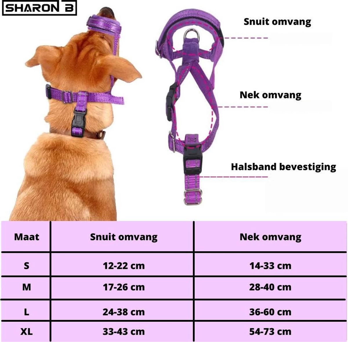 Sharon B Muilkorf Paars Maat M - Fleece - Wasbaar - Reflecterend 9 Sharon B Muilkorf Paars Maat M - Fleece - Wasbaar - Reflecterend - Afbeelding 7