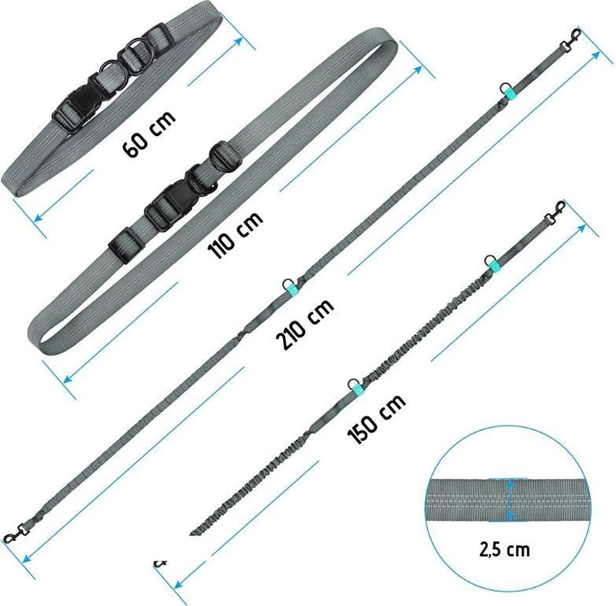 Oak's First Elastische En Diervriendelijke Looplijn Met Heupriem - Hondenriem - 150cm/210cm - Grijs 5 Oak's First Elastische En Diervriendelijke Looplijn Met Heupriem - Hondenriem - 150cm/210cm - Grijs - Afbeelding 3