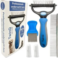 TwinQ Vachtverzorgingsset Hond/kat - Professionele 2-zijdige Ondervacht Kam - Klittenkam Voor Honden En Katten - Verwijderd Klitten En Voorkomt Haaruitval - Incl. Vlooienkam En Tandenborstel -Hondenbenodigdheden 1200x1198 8