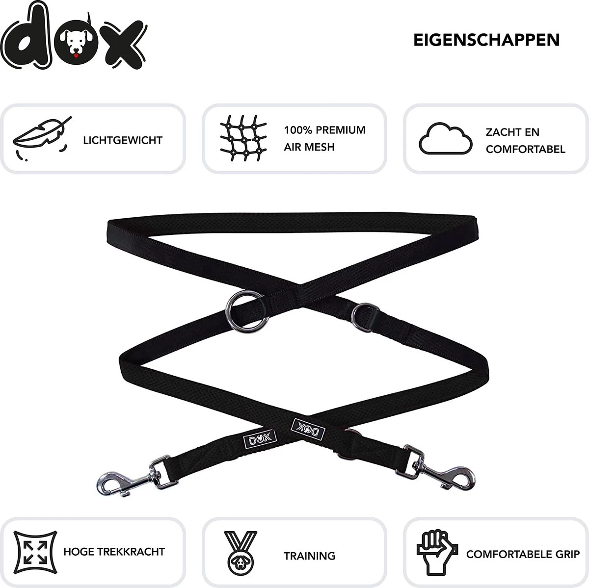 DDOXX Hondenriem Air Mesh, 3-voudig Verstelbaar, 2m | Voor Kleine & Grote Honden | Dubbele Riem Twee Honden Kat Puppy | Tug Leash Large | Lead Leash Small | Walking Leash Puppy Leash | Zwart, XS 5 DDOXX Hondenriem Air Mesh, 3-voudig Verstelbaar, 2m | Voor Kleine & Grote Honden | Dubbele Riem Twee Honden Kat Puppy | Tug Leash Large | Lead Leash Small | Walking Leash Puppy Leash | Zwart, XS - Afbeelding 3