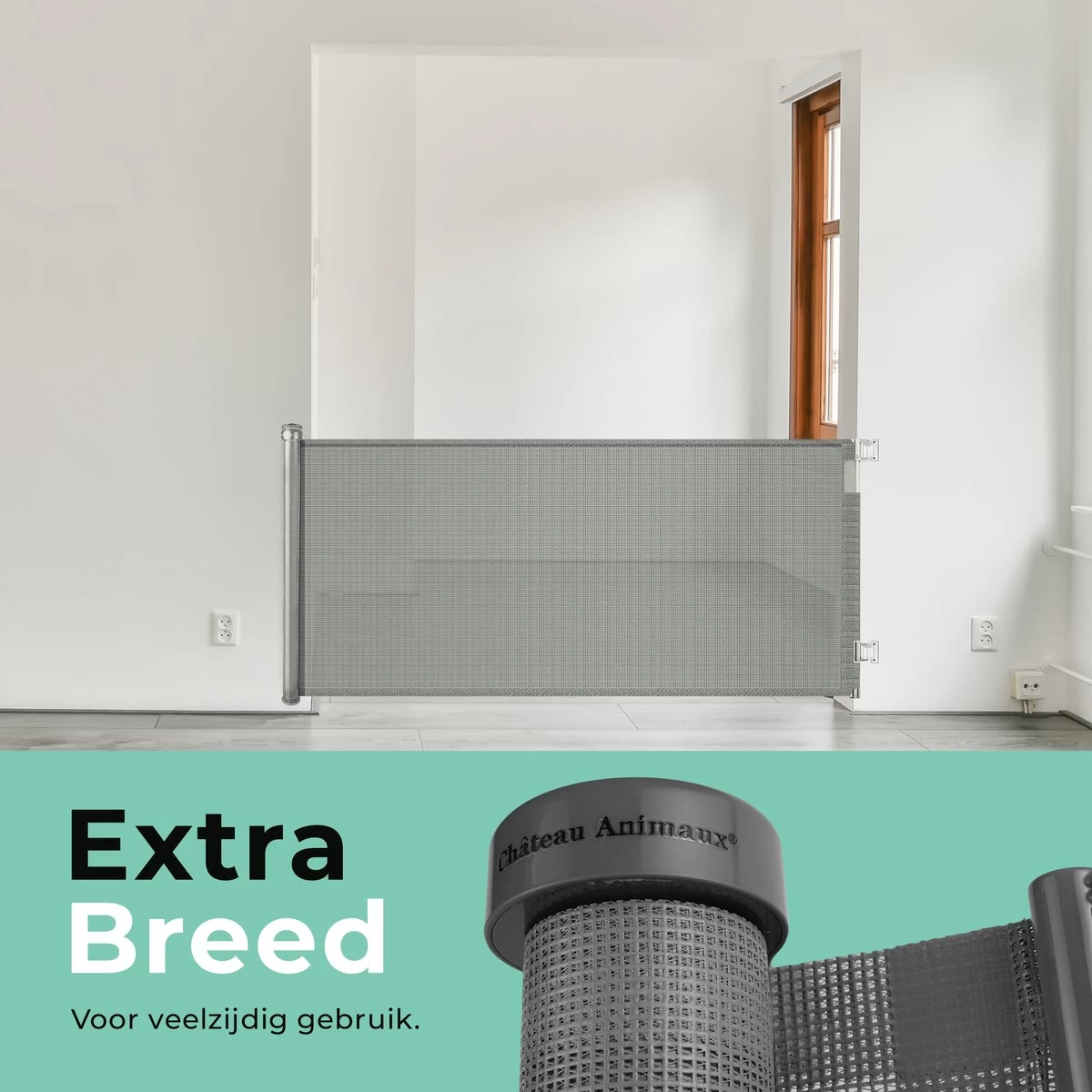 Château Animaux® - Tot 180cm Breed Traphekje Oprolbaar Hond - Stijlvolle Oplossing - Dieren Hek - Honden Hek 4 Château Animaux® - Tot 180cm Breed Traphekje Oprolbaar Hond - Stijlvolle Oplossing - Dieren Hek - Honden Hek - Afbeelding 2