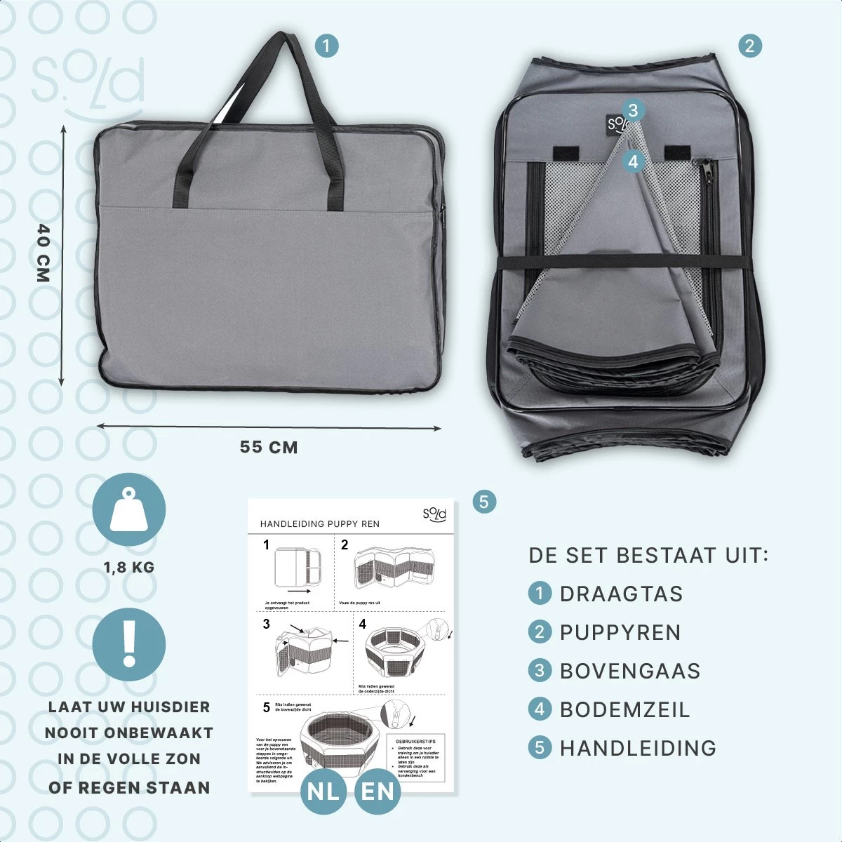 Puppyren - Hondenren - Opvouwbaar - Ook Geschikt Voor Katten En Knaagdieren - Maat M - Grijs - (ØxH) 91x52 Cm 9 Puppyren - Hondenren - Opvouwbaar - Ook Geschikt Voor Katten En Knaagdieren - Maat M - Grijs - (ØxH) 91x52 Cm - Afbeelding 7