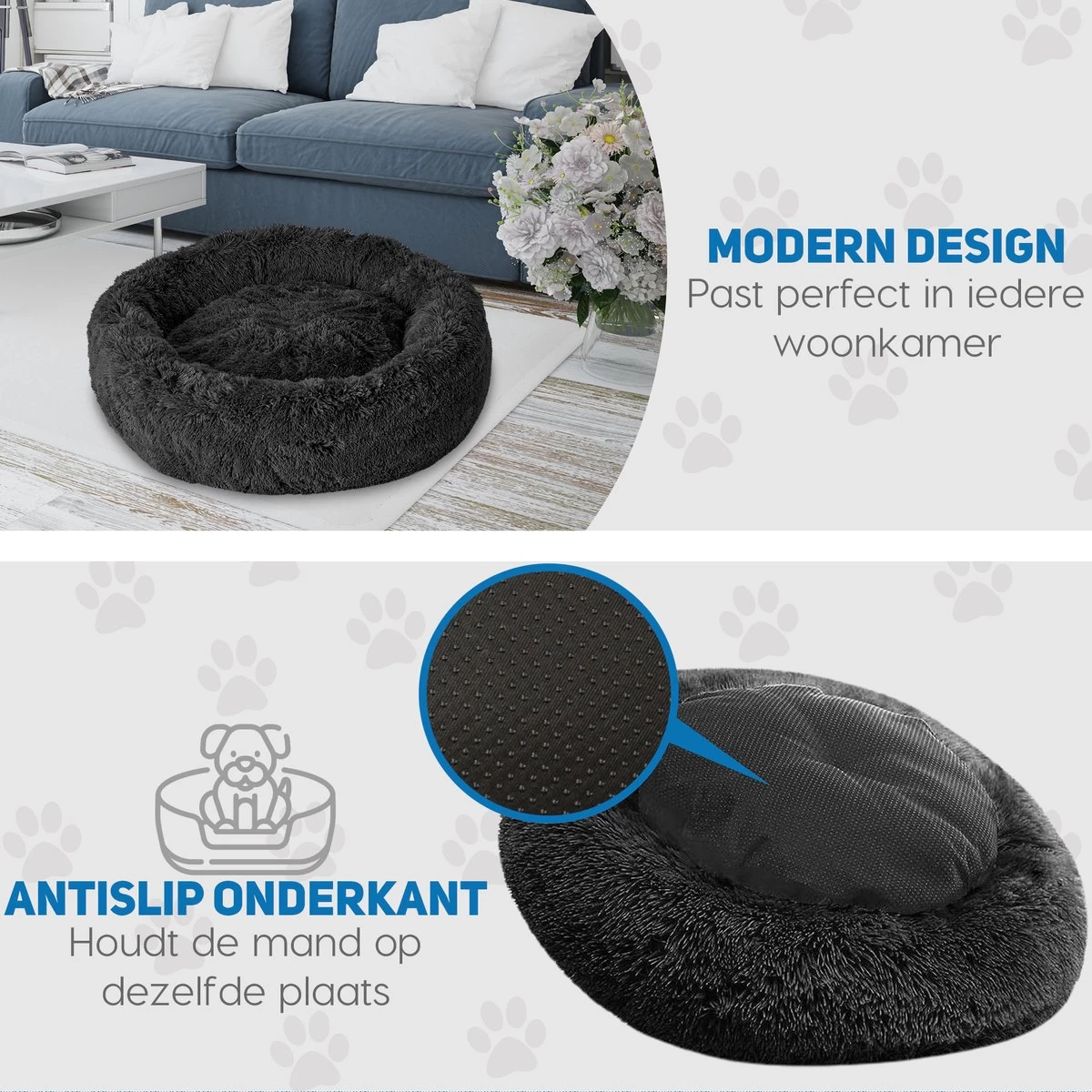 Pawzle Hondenmand - Donut Hondenkussen - Kattenmand - Bed Voor Honden & Katten - Wasbaar - 50cm - Zwart 7 Pawzle Hondenmand - Donut Hondenkussen - Kattenmand - Bed Voor Honden & Katten - Wasbaar - 50cm - Zwart - Afbeelding 5