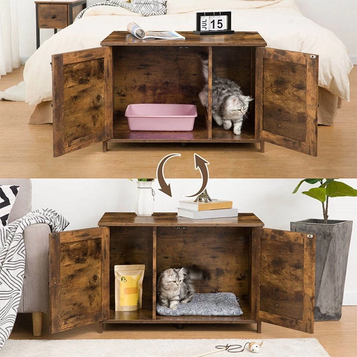 Houten Kattenhuis - Kattenkast Voor Binnen & Buiten - Kattenhok - Kattenhuisje Hout Met Deur En Gat - Hondenhok Voor Kleine Honden - 80 X 50 X 55 Cm 3 Houten Kattenhuis - Kattenkast Voor Binnen & Buiten - Kattenhok - Kattenhuisje Hout Met Deur En Gat - Hondenhok Voor Kleine Honden - 80 X 50 X 55 Cm