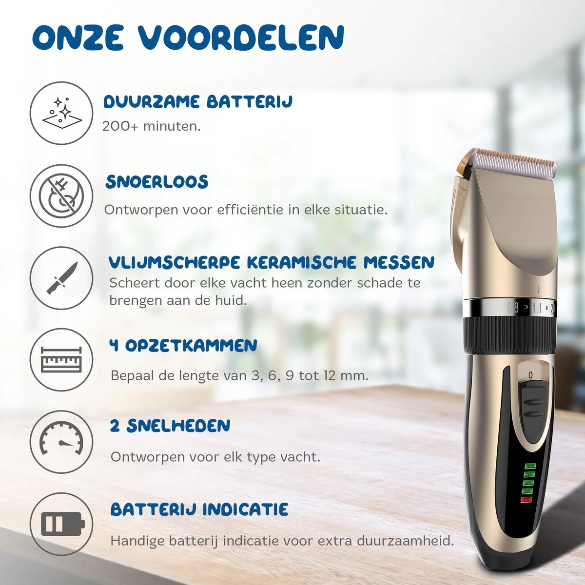 Pawwy Dieren Tondeuse Set Draadloos Voor Honden En Katten – Voor Dikke Vacht - Hondentondeuse – Hondentrimmer - Scheerapparaat - Goud 4 Pawwy Dieren Tondeuse Set Draadloos Voor Honden En Katten – Voor Dikke Vacht - Hondentondeuse – Hondentrimmer - Scheerapparaat - Goud - Afbeelding 2