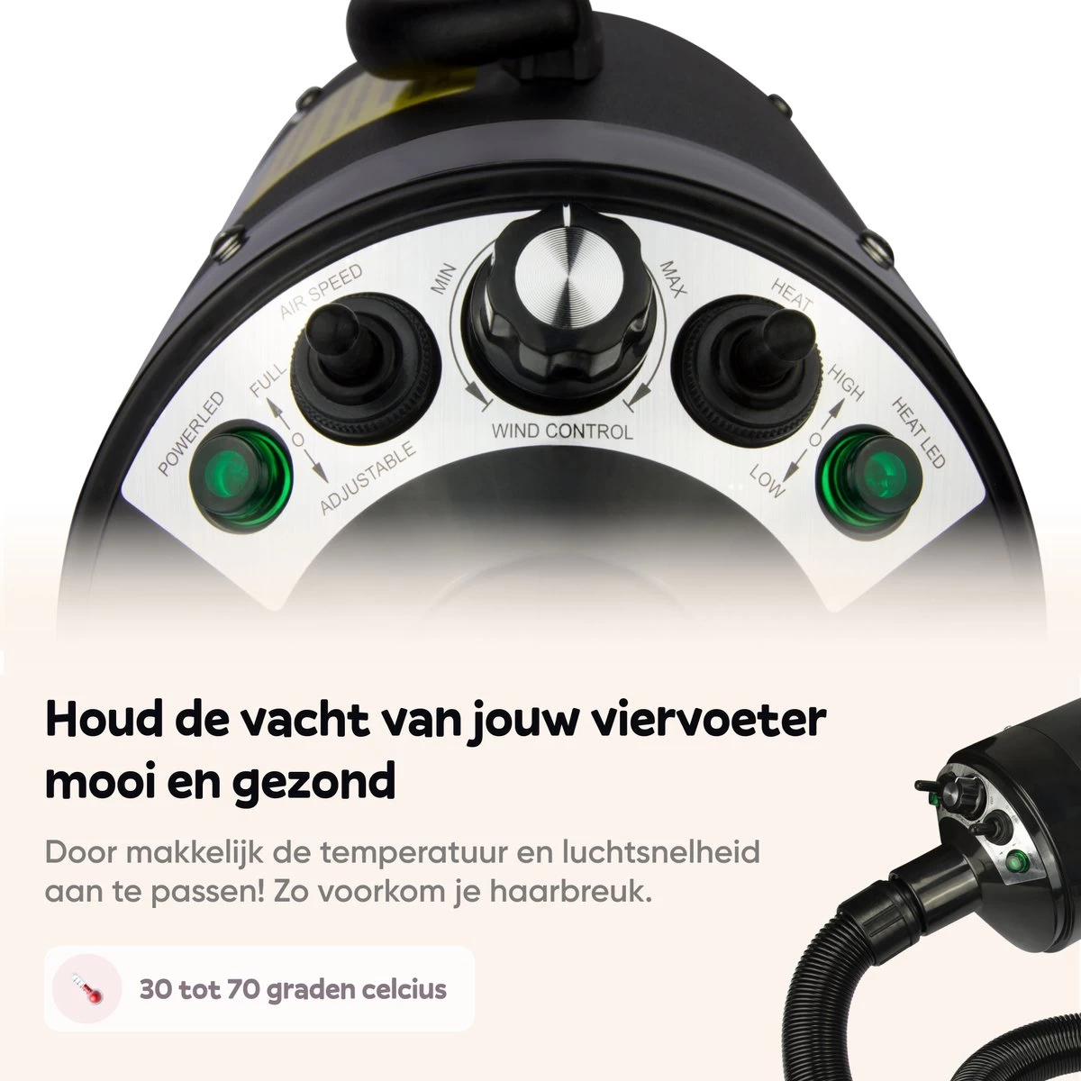 Captain Pup's Professionele Hondenföhn Met 4 Opzetstukken - Bijgeleverde Hondenborstel - Waterblazer Voor Honden - Zwart 6 Captain Pup's Professionele Hondenföhn Met 4 Opzetstukken - Bijgeleverde Hondenborstel - Waterblazer Voor Honden - Zwart - Afbeelding 4