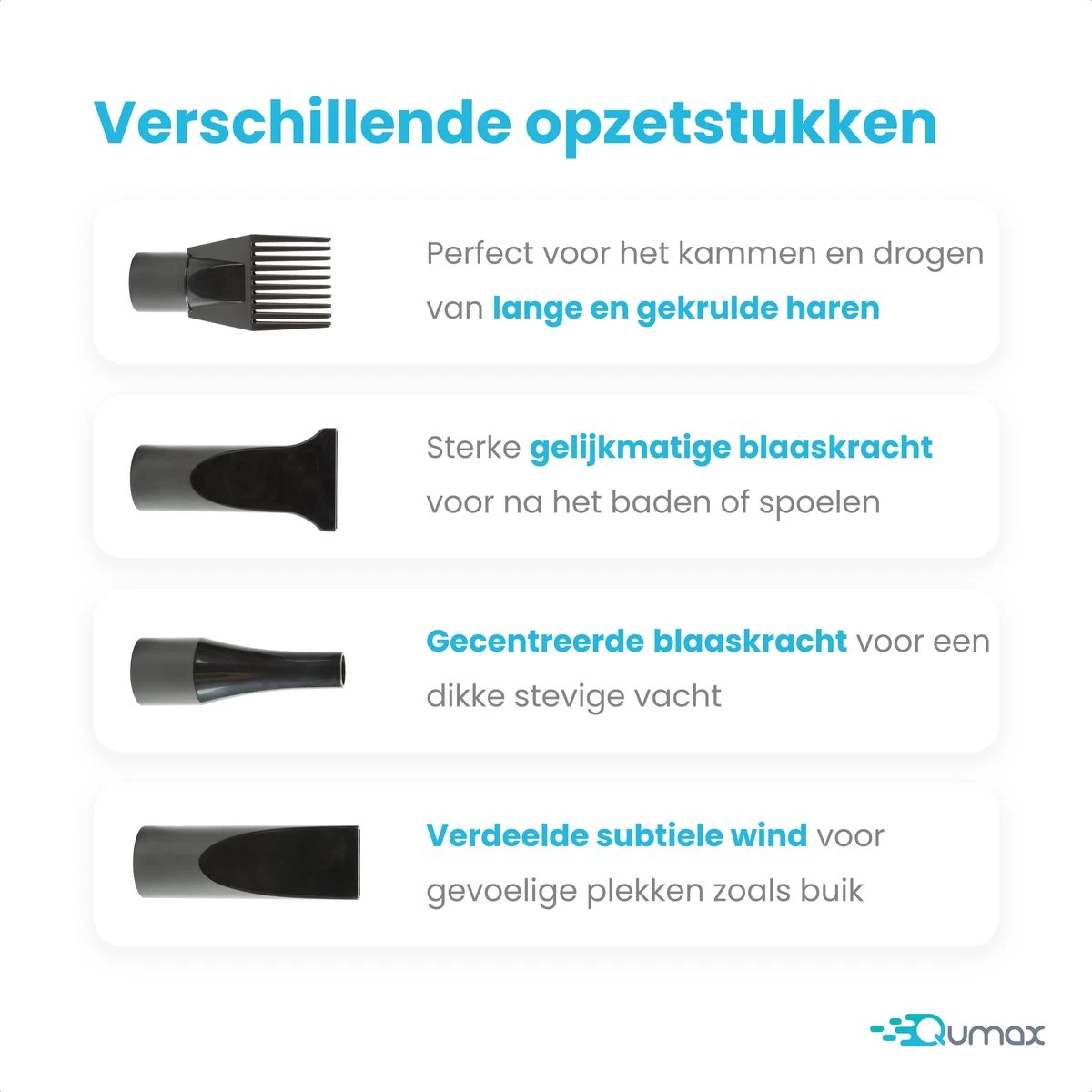 Qumax Professionele Hondenföhn Met 4 Opzetstukken – Waterblazer Voor Honden – Stil Design – Compact En Modern - Zwart 4 Qumax Professionele Hondenföhn Met 4 Opzetstukken – Waterblazer Voor Honden – Stil Design – Compact En Modern - Zwart - Afbeelding 2