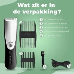 Essential Goods Professionele Hondentondeuse – Hondentrimmer - Draadloos – Opzet Kammen – Dik/Dunne Vacht - Honden/Katten - Zwart/Zilver -Hondenbenodigdheden 1200x1200 318