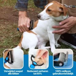 Hoogwaardige 2-Zijdige Hondenkam Hondenborstel Borstel Hond Klittenkam - Ondervacht Kam - Honden Borstel - Honden Kam - Hondenborstel Langharig - Hondenborstel Kortharig - Verwijdert Klitten - Voorkomt Verharing - Blauw - Woodoro -Hondenbenodigdheden 1200x1200 483