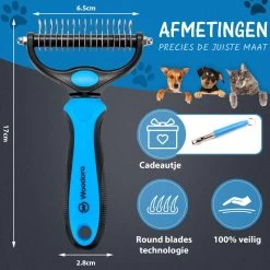 Hoogwaardige 2-Zijdige Hondenkam Hondenborstel Borstel Hond Klittenkam - Ondervacht Kam - Honden Borstel - Honden Kam - Hondenborstel Langharig - Hondenborstel Kortharig - Verwijdert Klitten - Voorkomt Verharing - Blauw - Woodoro -Hondenbenodigdheden 1200x1200 485