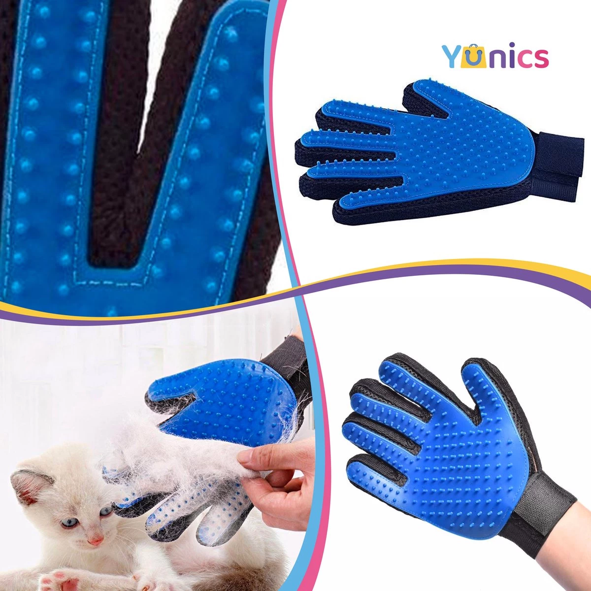 YUNICS® Dieren Handschoen - Haarverwijderaar Voor Huisdieren - Kattenborstel - Hondenborstel - Hondenkam - Kattenhaarverwijderaar - Blauw 6 YUNICS® Dieren Handschoen - Haarverwijderaar Voor Huisdieren - Kattenborstel - Hondenborstel - Hondenkam - Kattenhaarverwijderaar - Blauw - Afbeelding 4
