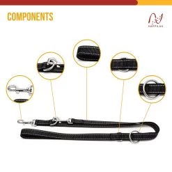 Happilax Dog Leash 2m Adjustable - Black/Reflective - 3-Step Adjustable Leash - Double Leash, Tug Leash - Geschikt Als Hondenriem Voor Grote Honden Of Als Sleepriem Voor Kleine Honden. -Hondenbenodigdheden 1200x1200 650
