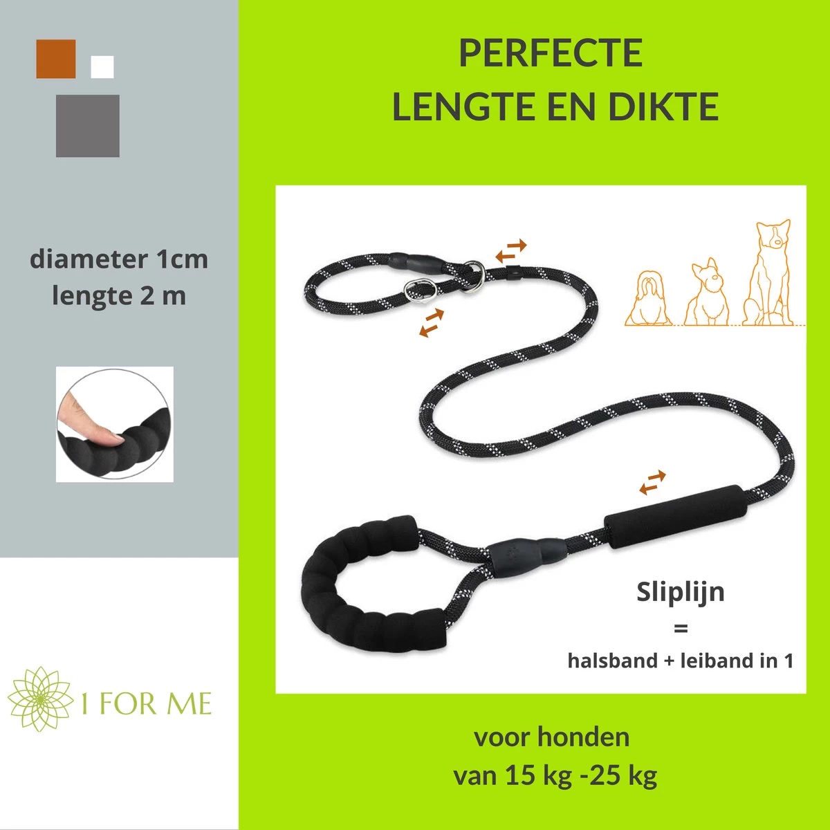 1FORME Hondenriem 15-25kg - Sliplijn Hond REFLECTEREND 2m, 1cm Ø - Jachtlijn 2 Ergonomische Handvaten - Dubbel Stop 5 1FORME Hondenriem 15-25kg - Sliplijn Hond REFLECTEREND 2m, 1cm Ø - Jachtlijn 2 Ergonomische Handvaten - Dubbel Stop - Afbeelding 3