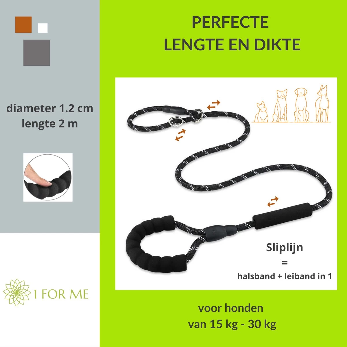 1FORME Hondenriem 15-30kg - Sliplijn Hond REFLECTEREND 2m, Ø 1.2cm - Jachtlijn 2 Ergonomische Handvaten - Dubbel Stop 5 1FORME Hondenriem 15-30kg - Sliplijn Hond REFLECTEREND 2m, Ø 1.2cm - Jachtlijn 2 Ergonomische Handvaten - Dubbel Stop - Afbeelding 3