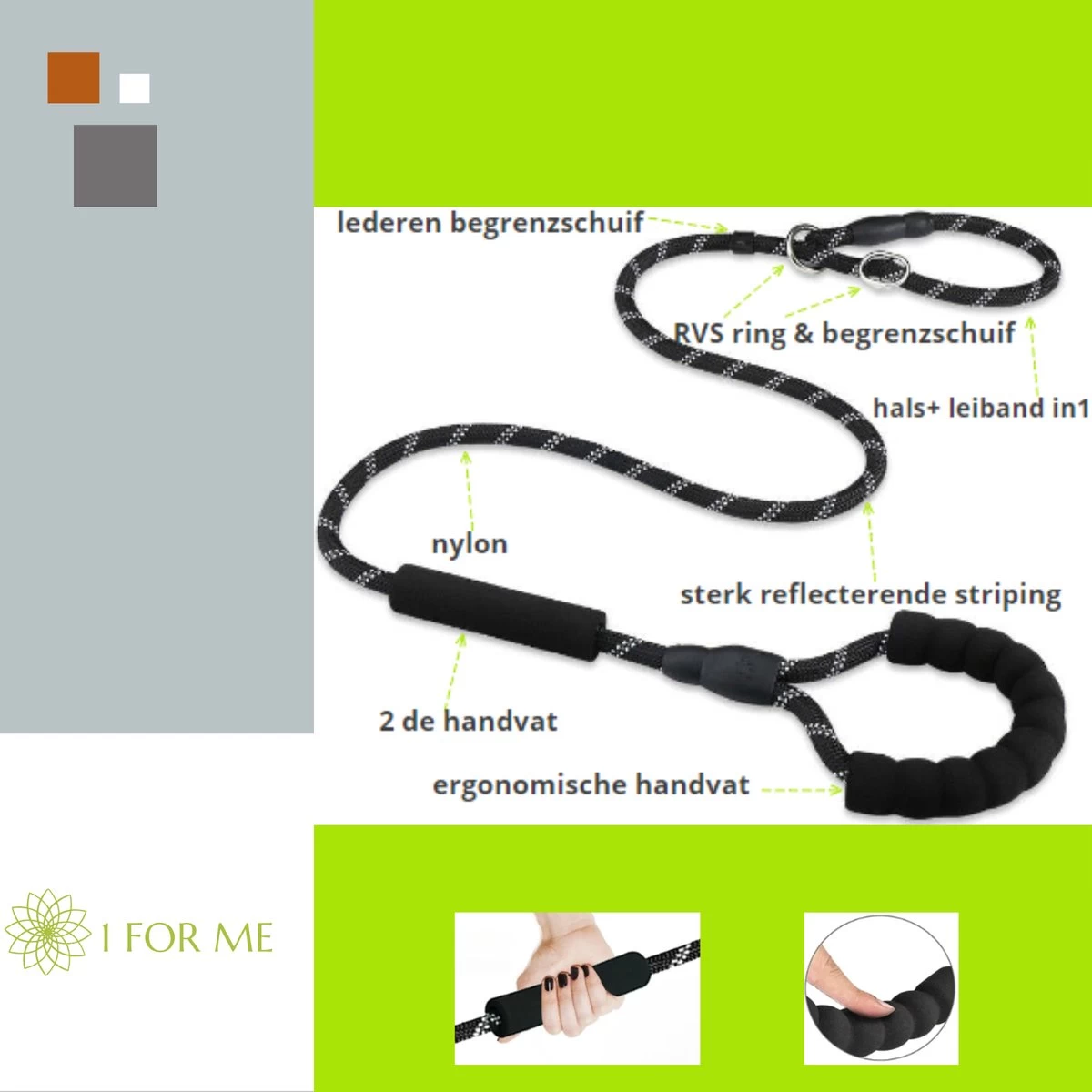 1FORME Hondenriem 15-30kg - Sliplijn Hond REFLECTEREND 2m, Ø 1.2cm - Jachtlijn 2 Ergonomische Handvaten - Dubbel Stop 14 1FORME Hondenriem 15-30kg - Sliplijn Hond REFLECTEREND 2m, Ø 1.2cm - Jachtlijn 2 Ergonomische Handvaten - Dubbel Stop - Afbeelding 12