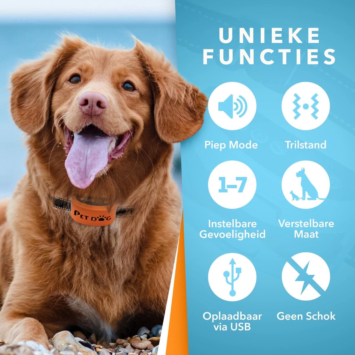 PET DOG® | Anti Blafband Voor Honden | 3 T/m 60 Kg | Oplaadbaar | Anti Blaf Band | Trainingsband | Vibratie En Geluid | Diervriendelijk | Shock Aan/uit Instelbaar 4 PET DOG® | Anti Blafband Voor Honden | 3 T/m 60 Kg | Oplaadbaar | Anti Blaf Band | Trainingsband | Vibratie En Geluid | Diervriendelijk | Shock Aan/uit Instelbaar - Afbeelding 2