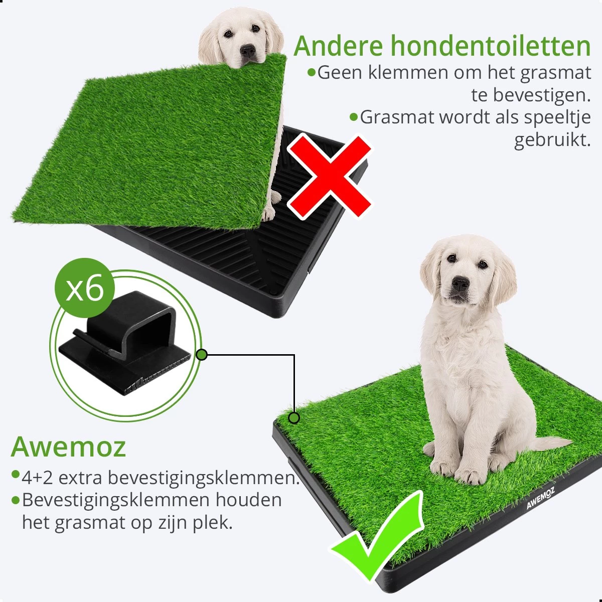 AWEMOZ Hondentoilet Kunstgras - Met 2 Matten En Opvangbak - 64x52x7,5cm - Puppy Pads - Zindelijkheidstraining Hond - Training Pads - Indoor / Outdoor Honden Toilet 8 AWEMOZ Hondentoilet Kunstgras - Met 2 Matten En Opvangbak - 64x52x7,5cm - Puppy Pads - Zindelijkheidstraining Hond - Training Pads - Indoor / Outdoor Honden Toilet - Afbeelding 6