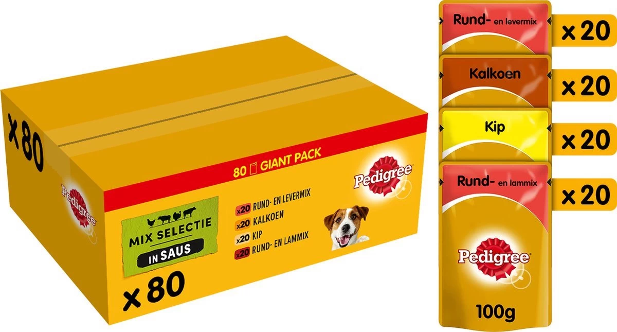 Pedigree Adult In Saus Honden Natvoer - Vier Verschillende Smaken - 80 X 100 Gr 3 Pedigree Adult In Saus Honden Natvoer - Vier Verschillende Smaken - 80 X 100 Gr