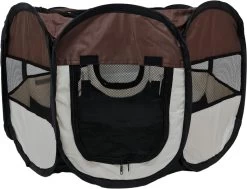 Dailyibed Opvouwbare Puppyren - Bruin - 115x115x58 Cm - Incl. Draagtas - Incl. Voederbak