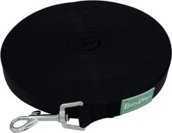 Hondenriem 20 Meter - Lange Lijn - Gerecycled Nylon - Trainingslijn, Speurlijn - 2 Cm Breed - Zwart
