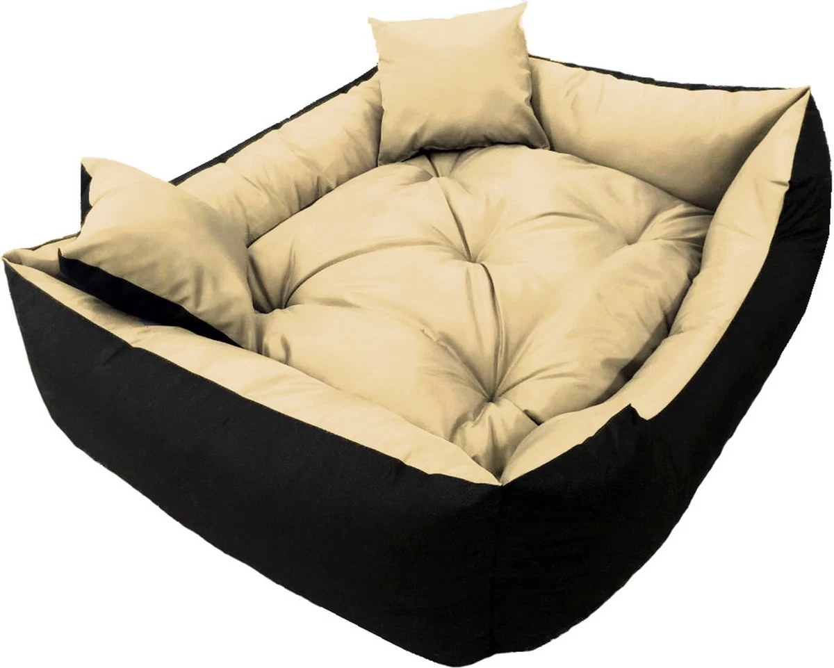 Ecco - Honden- En Kattenbed Met Kussen | Binnenmaat: 130x100 / Buitenmaat: 145x115cm - Beige / Zwart 6 Ecco - Honden- En Kattenbed Met Kussen | Binnenmaat: 130x100 / Buitenmaat: 145x115cm - Beige / Zwart - Afbeelding 4
