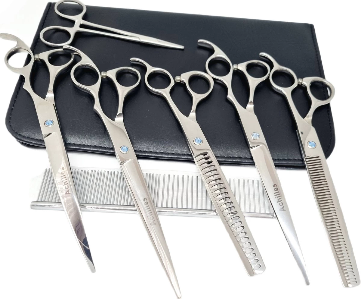 Achilles Hondenschaar - Scharenset Hond 8 INCH - 8-Delige Scharenset - Effileerschaar Hond 3 Achilles Hondenschaar - Scharenset Hond 8 INCH - 8-Delige Scharenset - Effileerschaar Hond