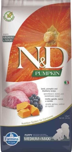FARMINA N&D GF PUMPKIN DOG LAMB&BLUEBERRY PUPPY MEDIUM/MAXI 12kg -Hondenbenodigdheden 569x1200 2