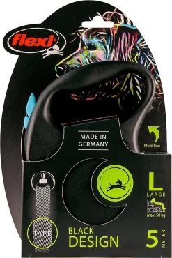 Hondenriem - Looplijn - FLEXI Rollijn BLACK DESIGN TAPE - L - ZWART/BLAUW - 5 Meter -Hondenbenodigdheden 802x1200 3