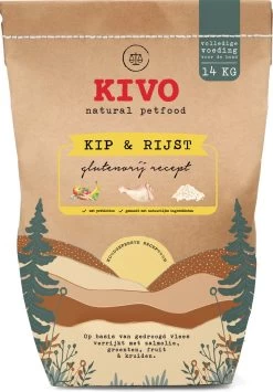 Kivo Petfood Hondenbrokken Kip & Rijst 14 Kg Koudgeperst - Glutenvrij