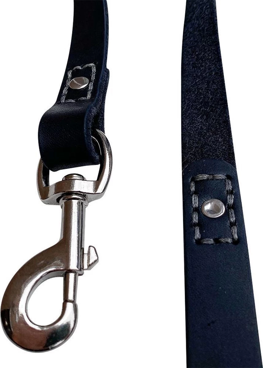 Hondenriem - 220cm – Zwarte Riem - Leren Hondenriem Met Stiksels – 100% Volnerfleer - Hond - Leer - Leder 7 Hondenriem - 220cm – Zwarte Riem - Leren Hondenriem Met Stiksels – 100% Volnerfleer - Hond - Leer - Leder - Afbeelding 5